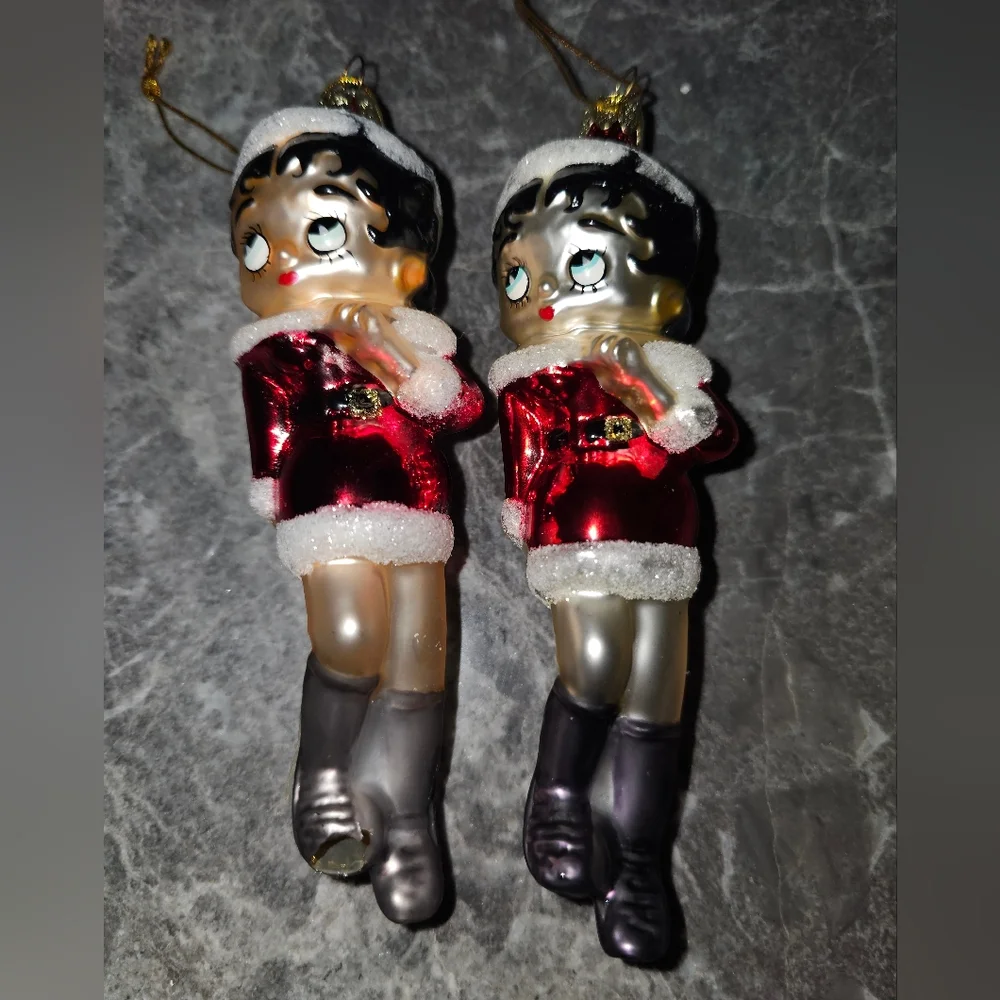 RARE Set of 2 Betty Boop Hand Blown Glass Ornaments - Kurt Adler Style